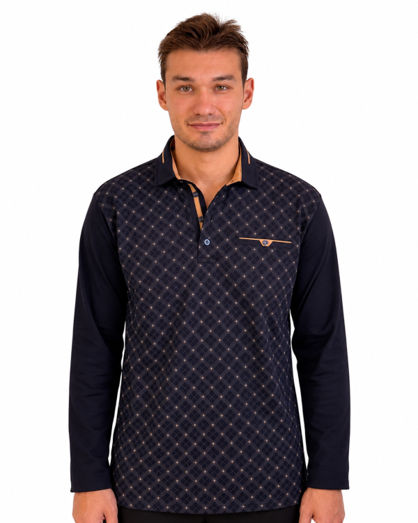 Polo manches longues à motif graphique 100% Coton — photo 4