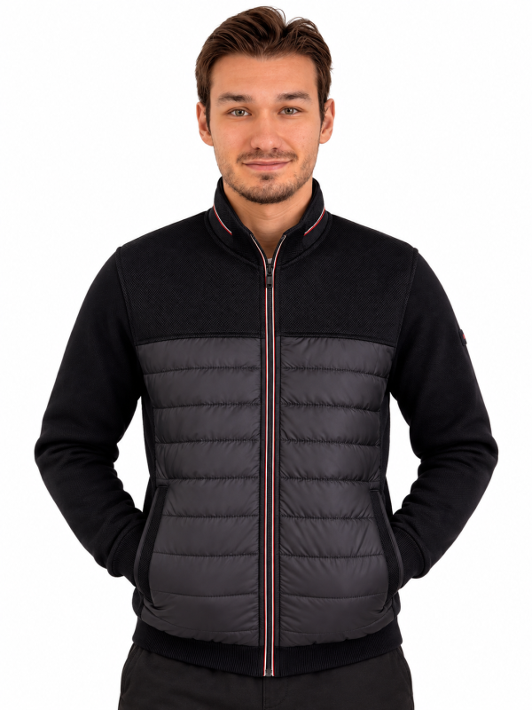 Veste zip tricolore bi-matière matelassée devant Marine/Marine . — photo 2