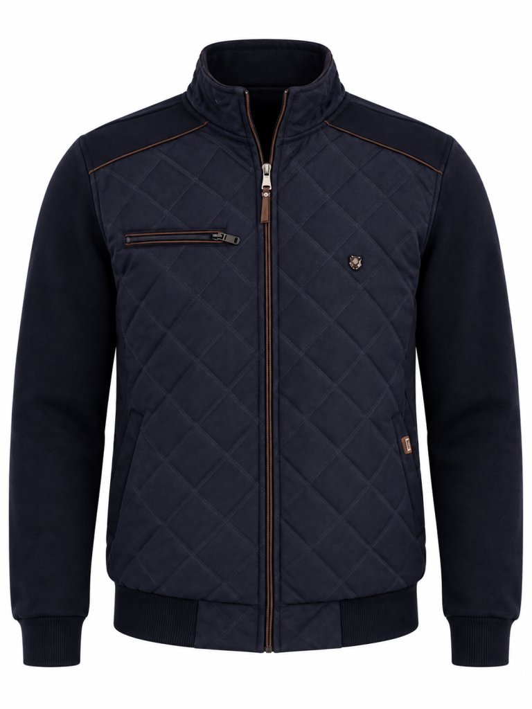 Veste zip bi-matière matelassée puff devant Marine/Marine