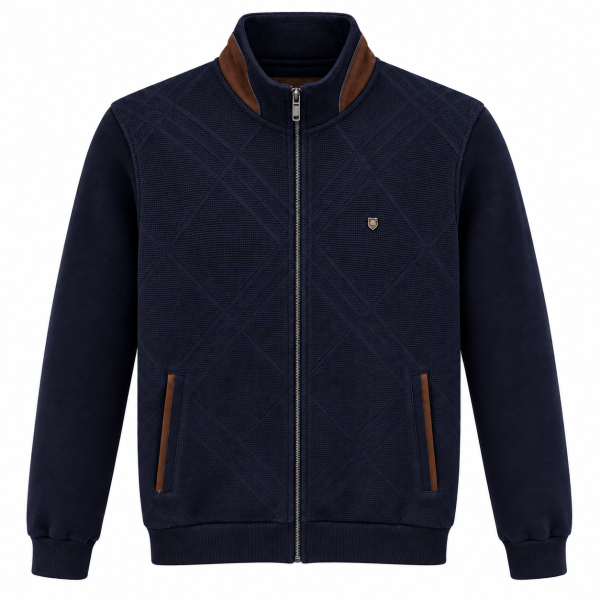 Veste zip bi-matière maille texturée à motifs losange. — photo 1