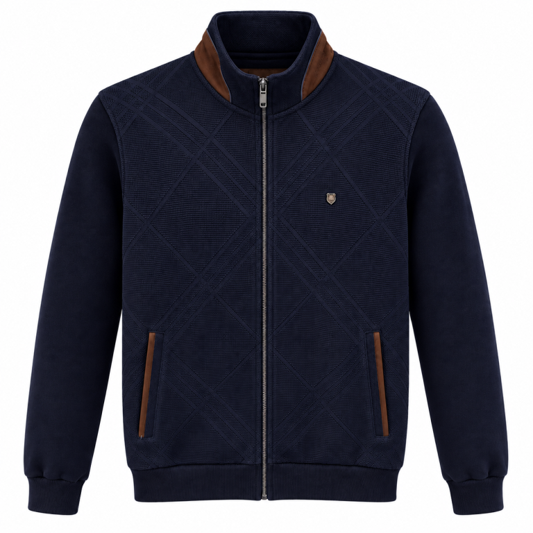 Veste MAXWAY marine zippée en maille texturée, vue de face