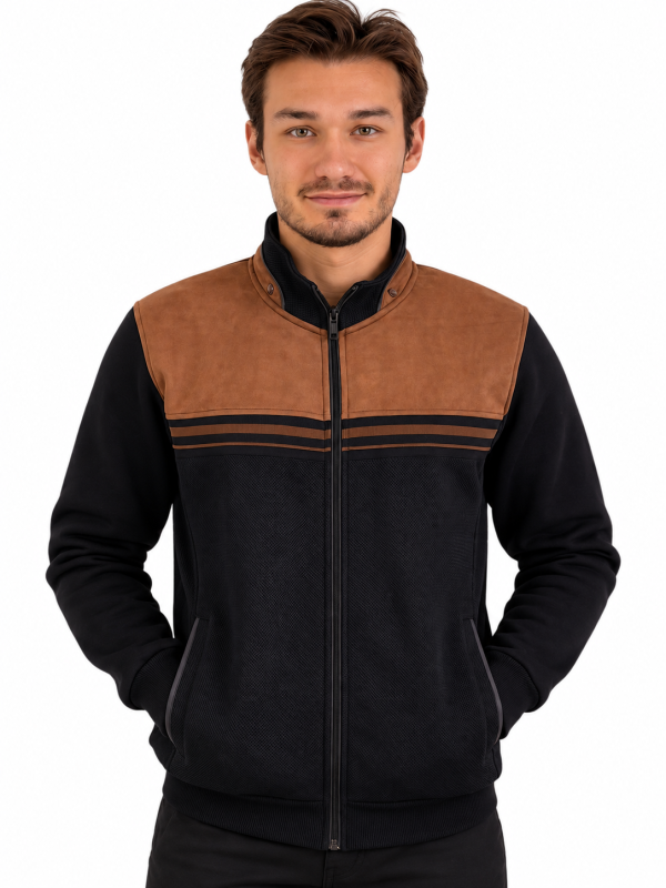 Veste Zip Bande Tricot/Haut Suédine Camel — photo 2