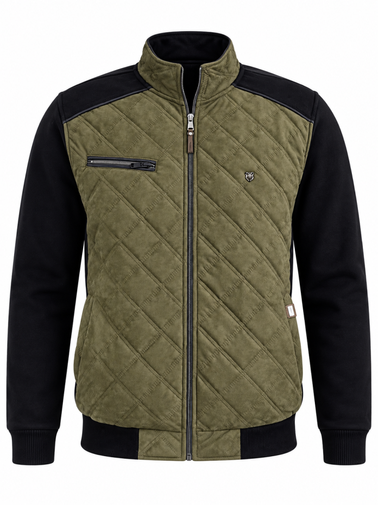 Veste zip bi-matière matelassée puff devant Marine/Kaki