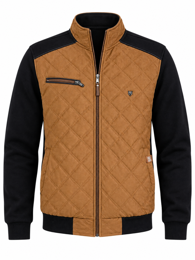 Veste zip bi-matière matelassée puff devant Marine/Camel