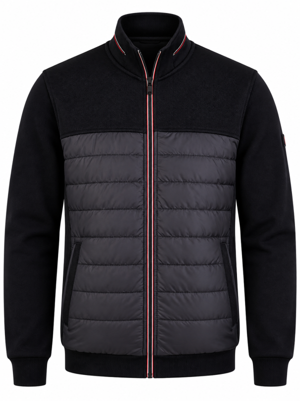 Veste zip tricolore bi-matière matelassée devant Marine/Marine . — photo 1