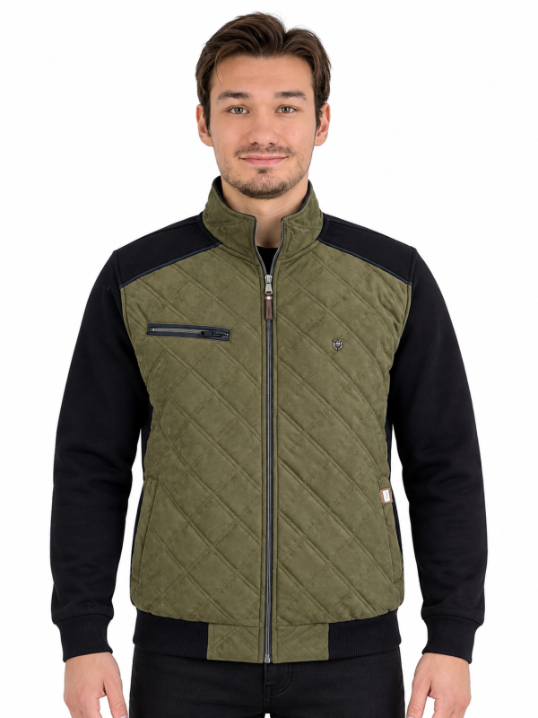 Veste zip bi-matière matelassée puff devant Marine/Kaki — photo 2