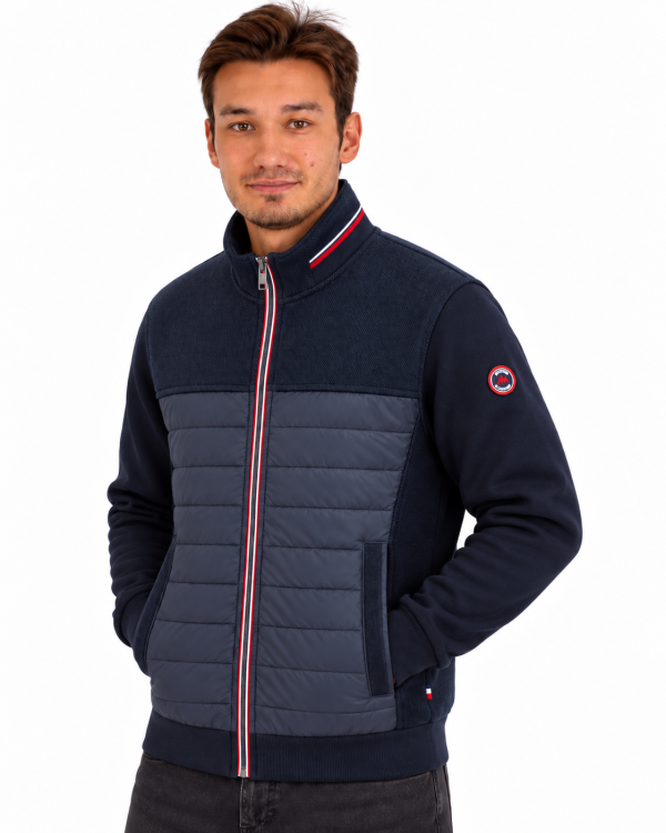 Veste zip tricolore bi-matière matelassée devant Marine/Marine . — photo 3