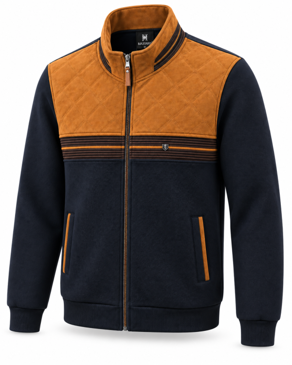 Veste zip bi-matière matelassée  devant Marine/Camel — photo 2