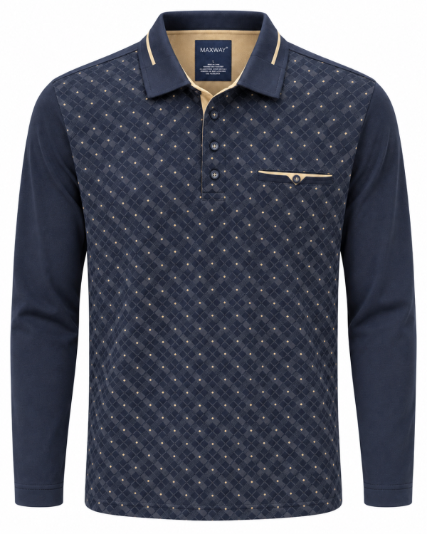 Polo manches longues à motif graphique 100% Coton — photo 1