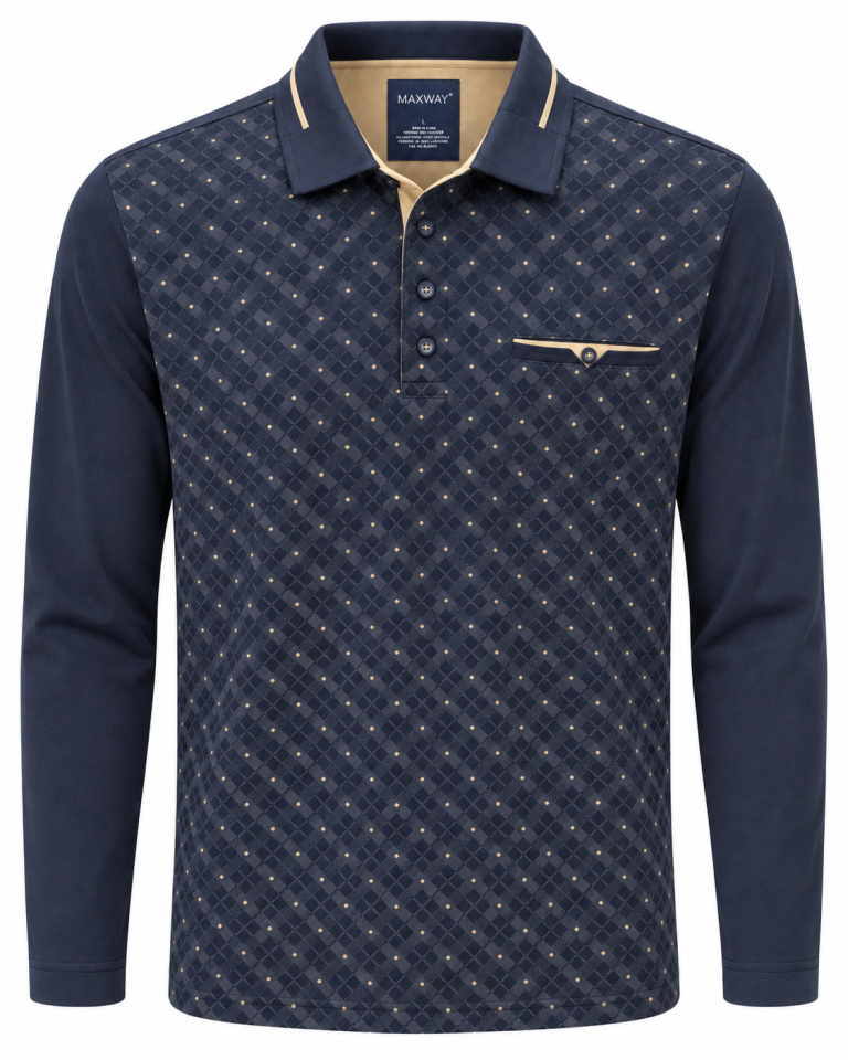 Polo manches longues à motif graphique 100% Coton
