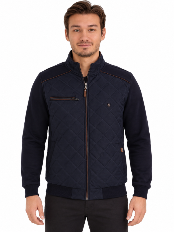 Veste zip bi-matière matelassée puff devant Marine/Marine — photo 2