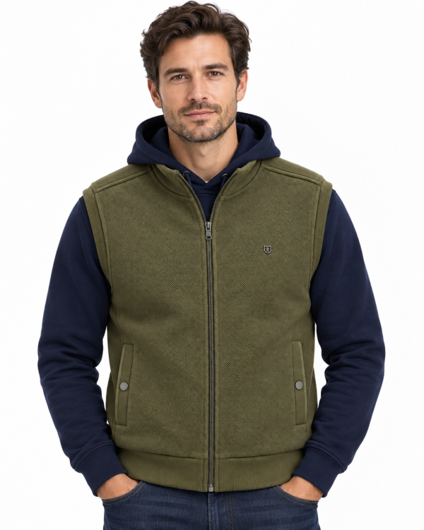 Gilet Zip Sans Manches bi matière Maille texturée/Coton — photo 8