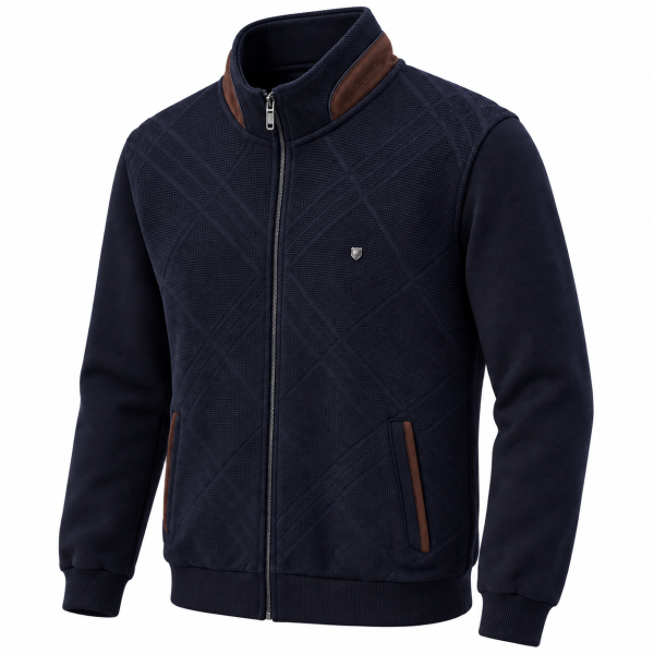 Veste zip bi-matière maille texturée à motifs losange. — photo 2