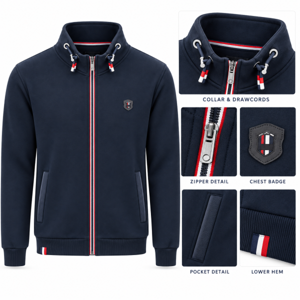 GiletZippé Homme Marine – Col Montant & Finitions Tricolores – MAXWAY — photo 4