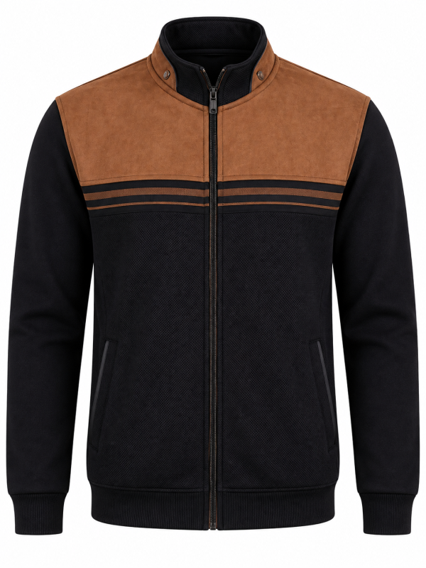 Veste Zip Bande Tricot/Haut Suédine Camel — photo 1