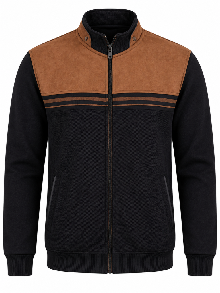 Veste Zip Bande Tricot/Haut Suédine Camel