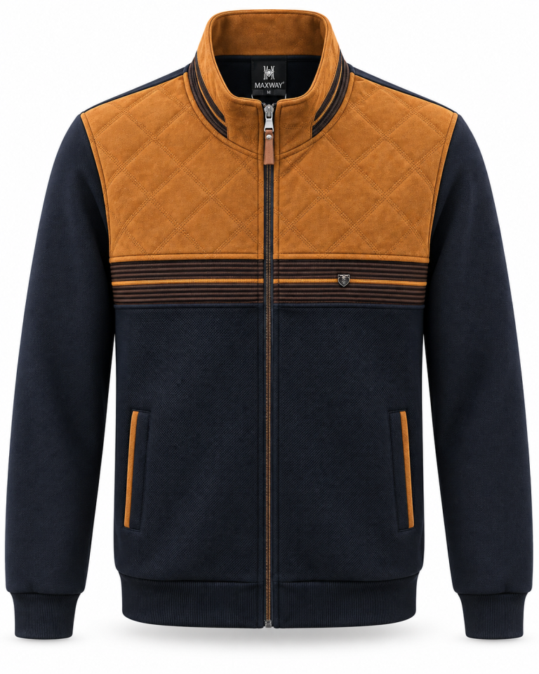 Veste zip bi-matière matelassée devant Marine/Camel