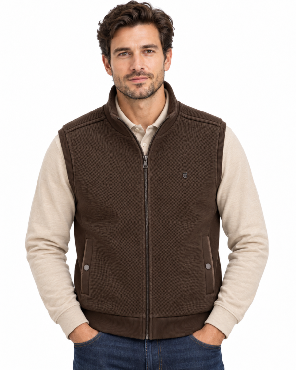 Gilet Zip Sans Manches bi matière Maille texturée/Coton — photo 9