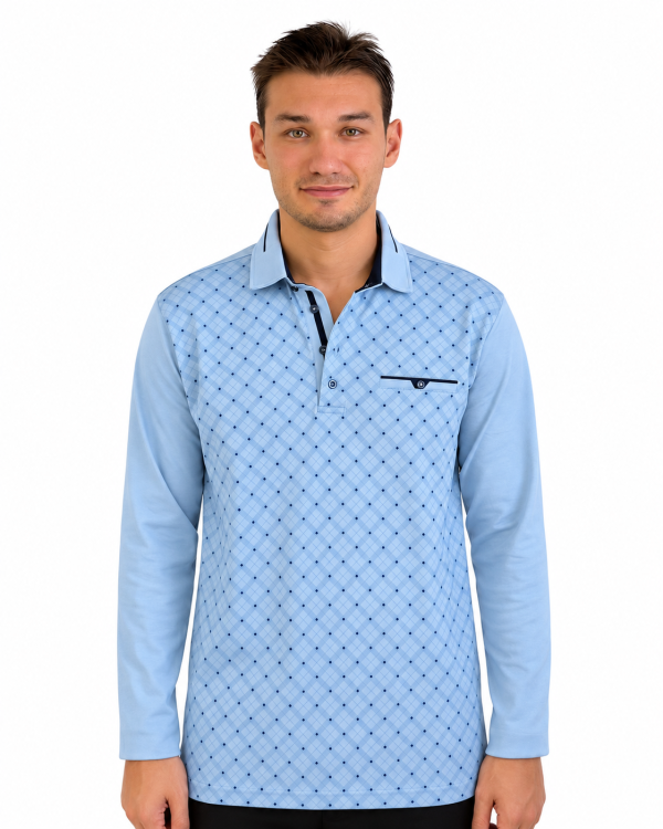 Polo manches longues à motif graphique 100% Coton — photo 6
