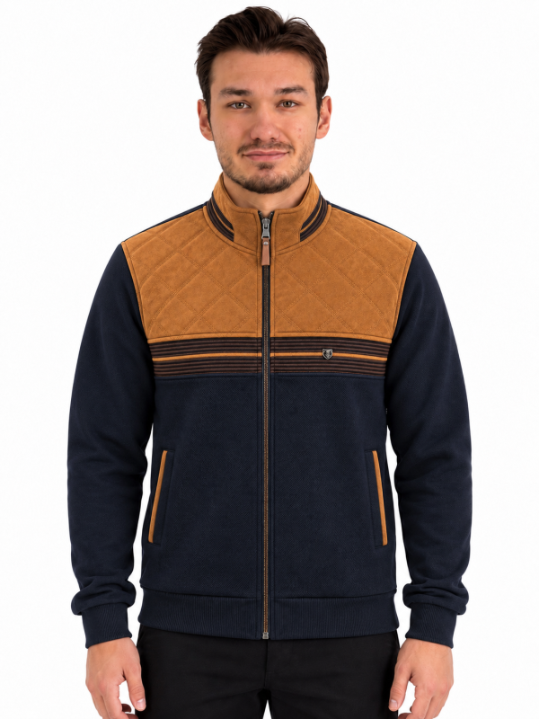 Veste zip bi-matière matelassée  devant Marine/Camel — photo 4
