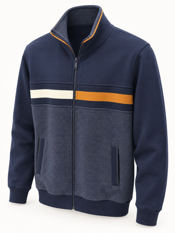 Veste zip bandes contraste camel/écru — photo 3