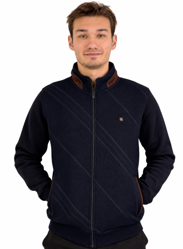Veste zip bi-matière maille texturée à motifs losange. — photo 4