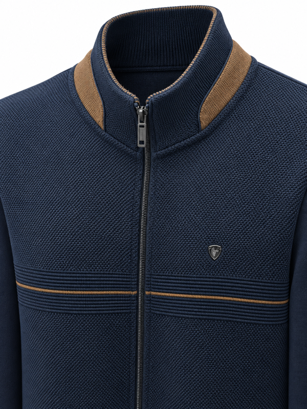 Veste zippée bi-matière à bande tricot — photo 4