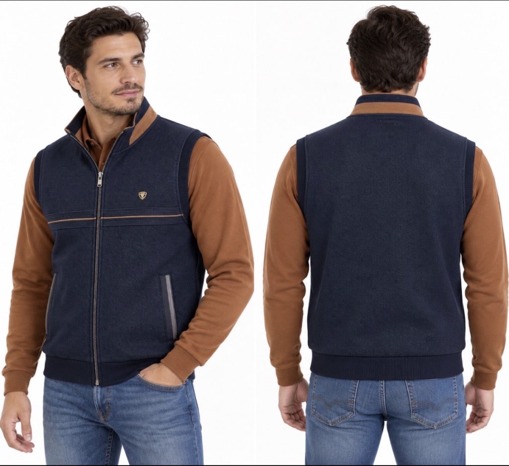 Gilet sans manches marine MAXWAY porté de face et de dos