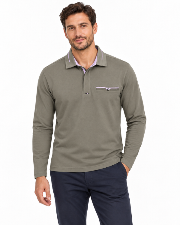 Polo manches longues homme à détails contrastés — photo 9
