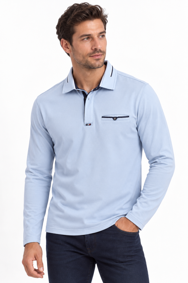 Polo manches longues homme à détails contrastés — photo 7