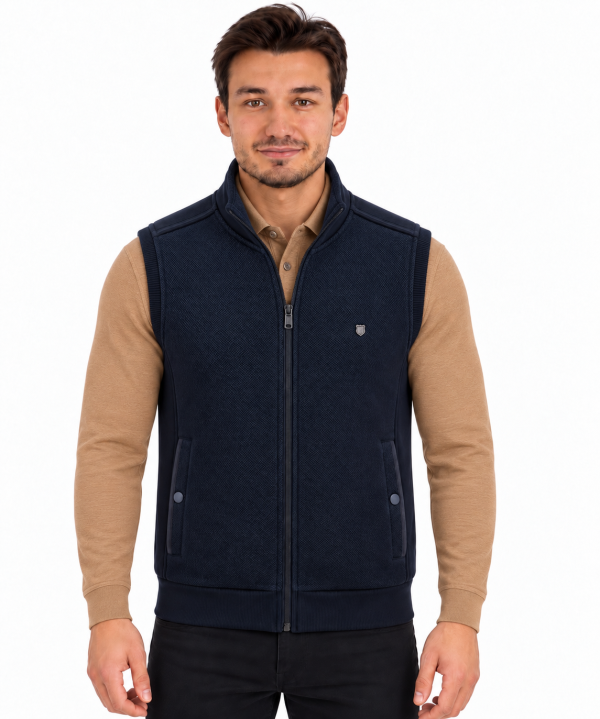 Gilet Zip Sans Manches bi matière Maille texturée/Coton — photo 5