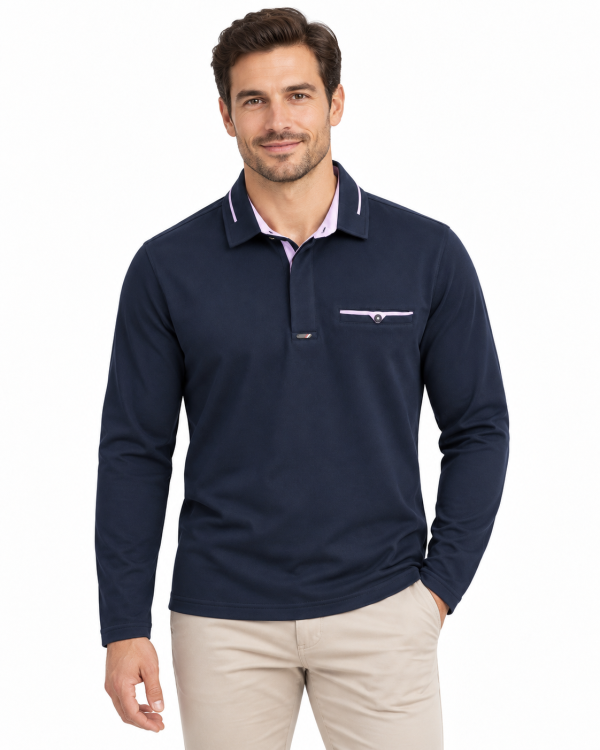 Polo manches longues homme à détails contrastés — photo 6
