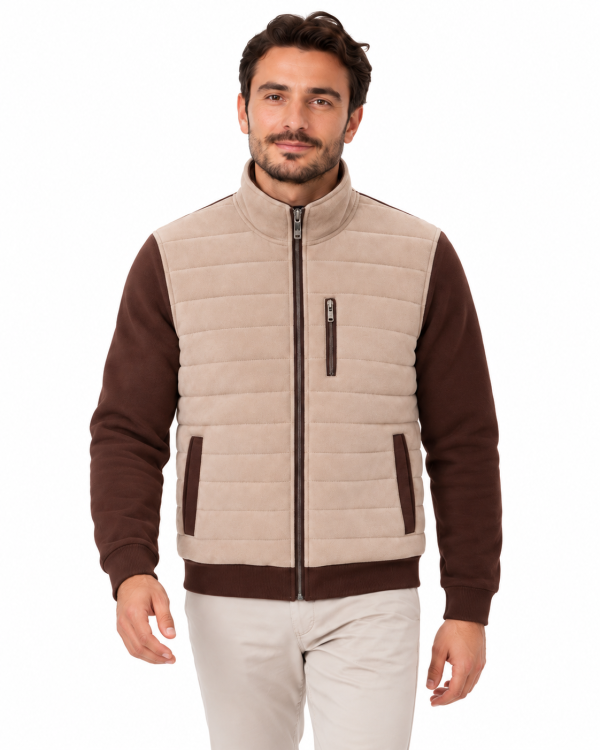 Veste zippée bi-matière à matelassage horizontal — photo 2