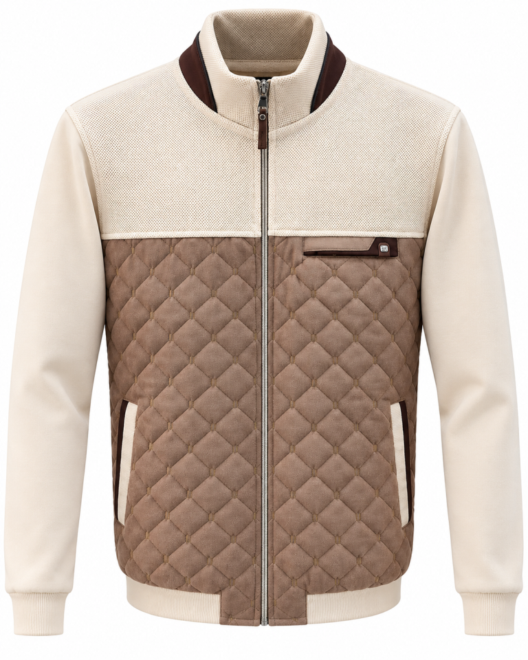 Veste écru taupe à matelassage losanges — buste de face