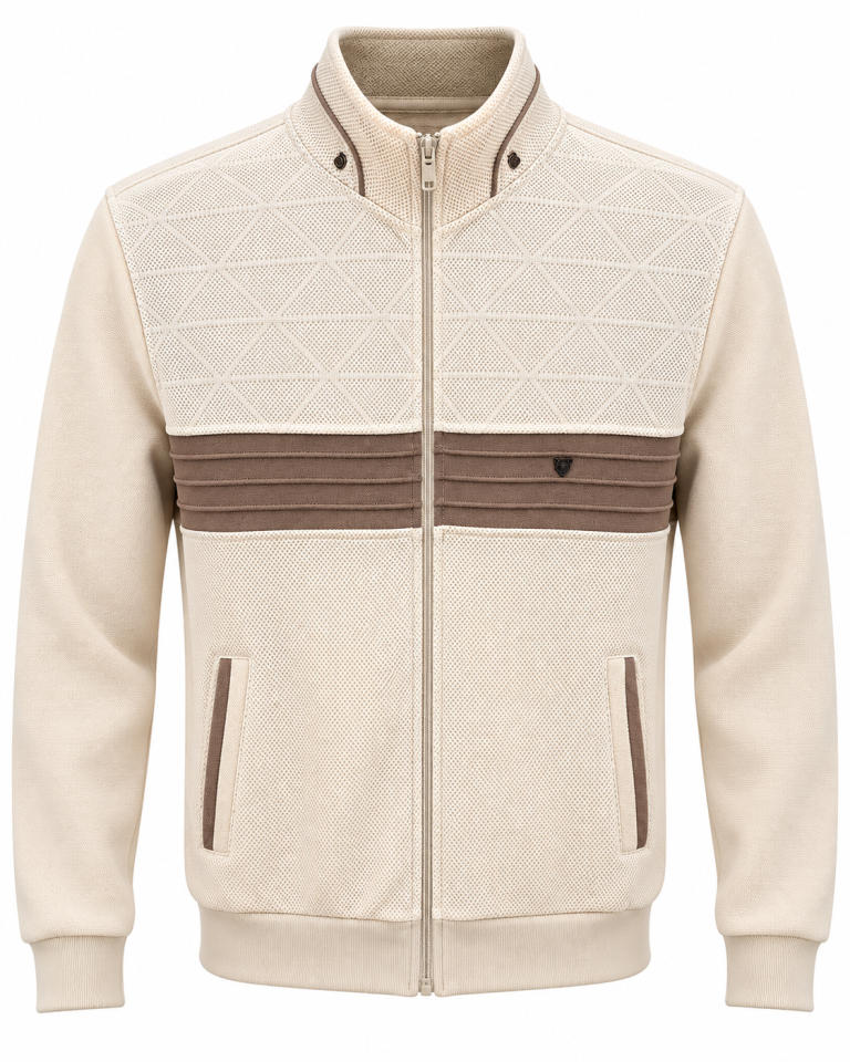 Veste écru taupe à bande poitrine — buste de face
