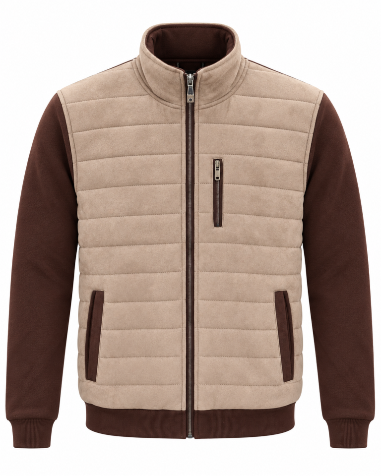 Veste marron taupe à matelassage horizontal — buste de face