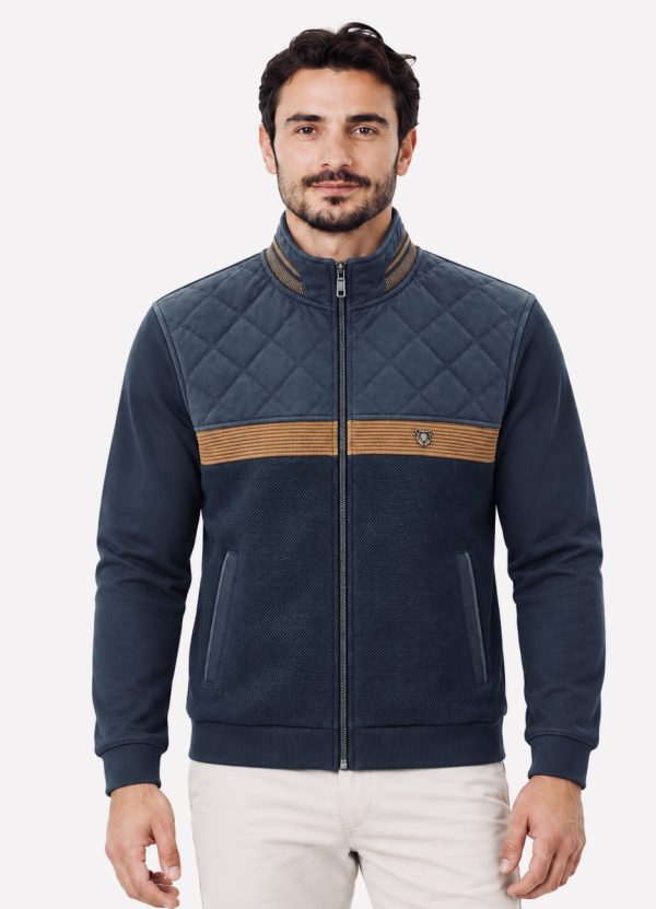 Veste zippée marine à matelassage losanges et bande camel — photo 2