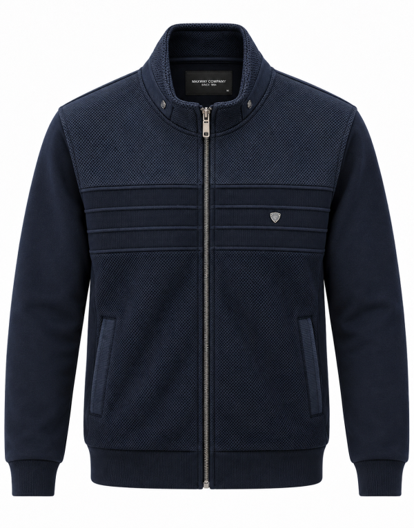 Veste zippée marine en maille texturée à côtes horizontales — photo 1