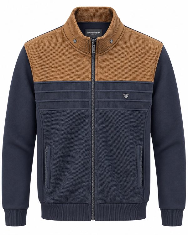 Veste zippée marine et camel à côtes horizontales — photo 1