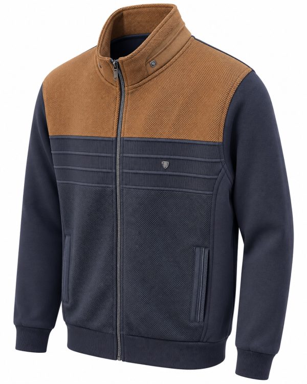 Veste zippée marine et camel à côtes horizontales — photo 3