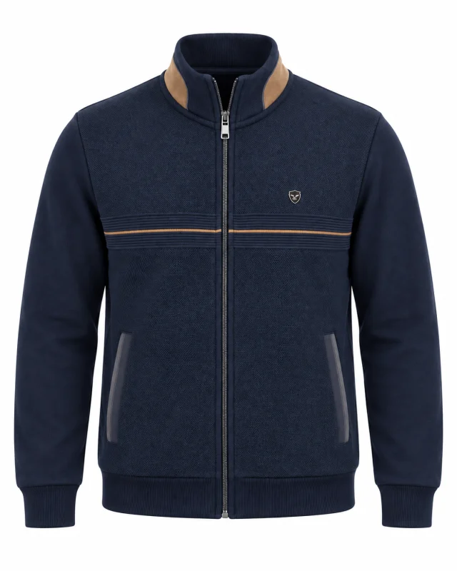Veste zippée bi-matière à bande tricot