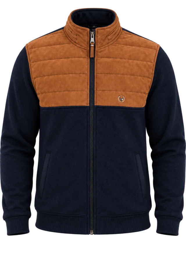 Mixed-Material Zip-Up Jacket with Padded Front