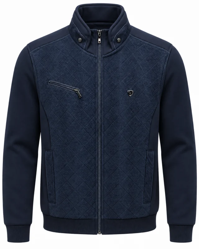 Mixed-Material Jacket with Jacquard-Style Textured Knit