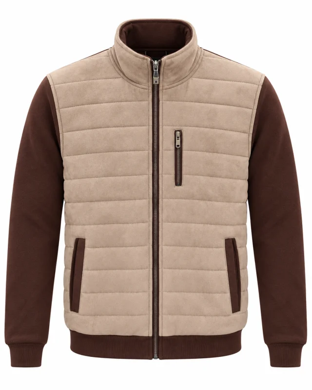 Veste zippée bi-matière à matelassage horizontal