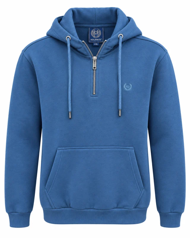Sweat-shirt Capuche uni demi zip. MAXWAY